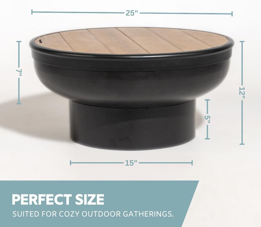 Iron Fire Pit Table with Lid, Extra Thick and Heavy Duty Fire Bowl, Deep Round Firepit for Outdoor Bonfire Gatherings, Wood Burning Firepits for Outside Patio, Modern Outdoor Fire Pits-VerdiqueGarden