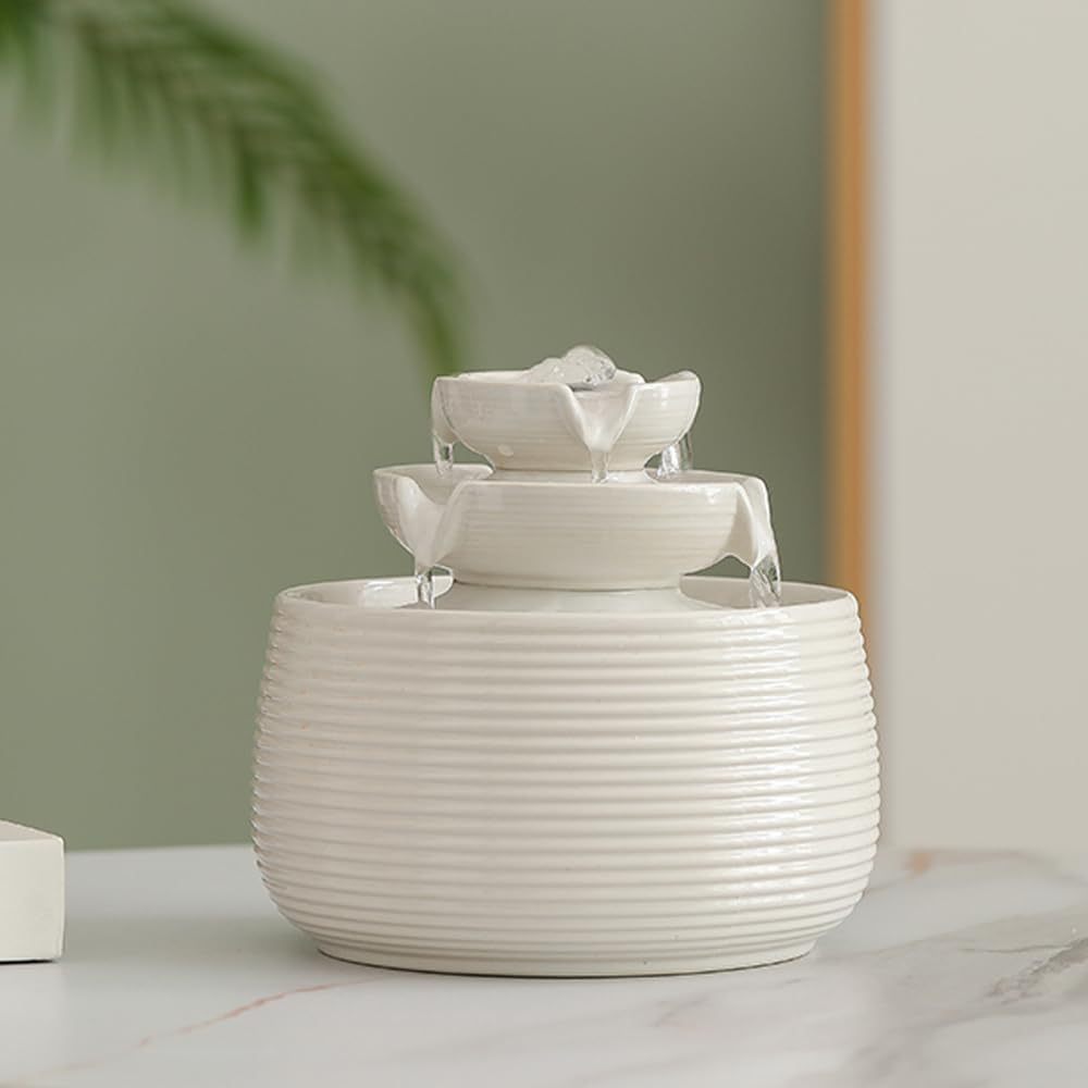 Outdoor and Indoor Water Feature Fountain Waterfall Tabletop Desktop mini Ceramic Garden Fountain (White A170)-VerdiqueGarden