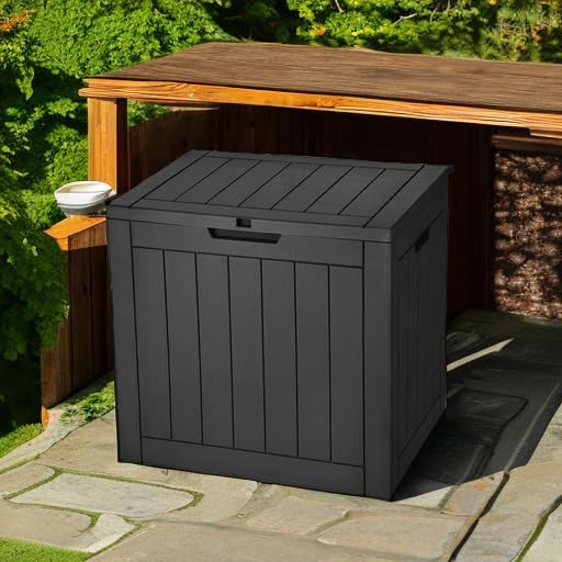 YITAHOME 30 Gallon Deck Box Outdoor Storage Box, Waterproof Resin Package Delivery and Storage Box with Lockable Lid for Patio Furniture Cushions, Pool Accessories, Garden Tools, Black-VerdiqueGarden