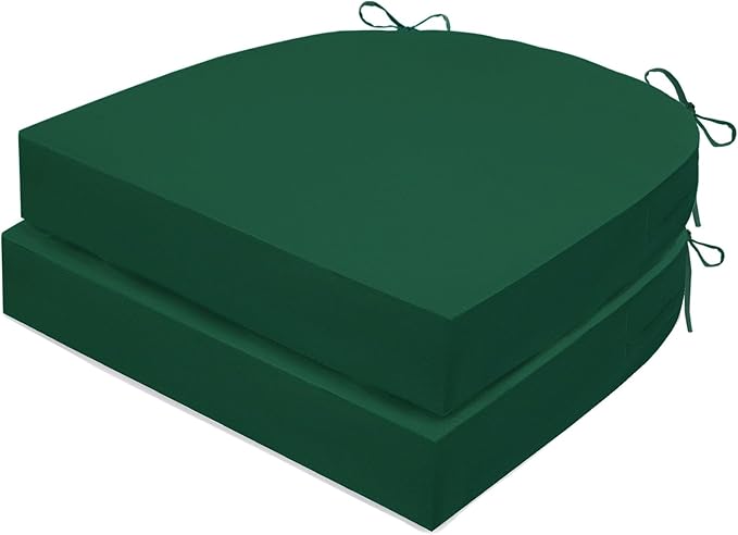 Outdoor Chair Cushions Set of 2, Waterproof Foam Patio Seat Cushions with Ties for Garden Sofa & Dining Furniture, 3-Year Color Fastness, 18x18x3 Inch, Green-VerdiqueGarden