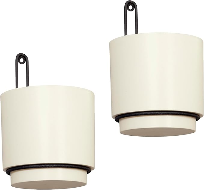 Wall Mounted Hanging Planter Vase & Geometric Wall Decor Polypropylene Container - Dia.5.91" - Sylinder Shape, White, Set of 2-VerdiqueGarden