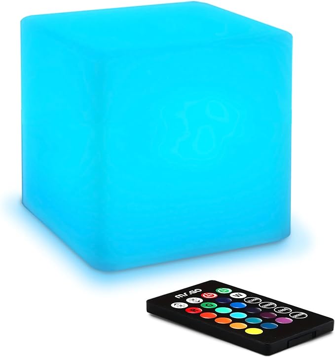 Mr.Go 4-inch Dimmable LED Night Light Mood Lamp for Kids and Adults - 16 RGB Colors - 8 Level Dimming - 4 Lighting Effect - Rechargeable - Remote Control - Decorative, Fun & Safe - White Finish Cube-VerdiqueGarden