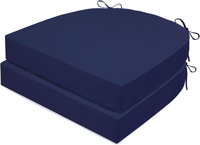 Outdoor Chair Cushions Set of 2, Waterproof Foam Patio Seat Cushions with Ties for Garden Sofa & Dining Furniture, 3-Year Color Fastness, 18x18x3 Inch, Blue-VerdiqueGarden