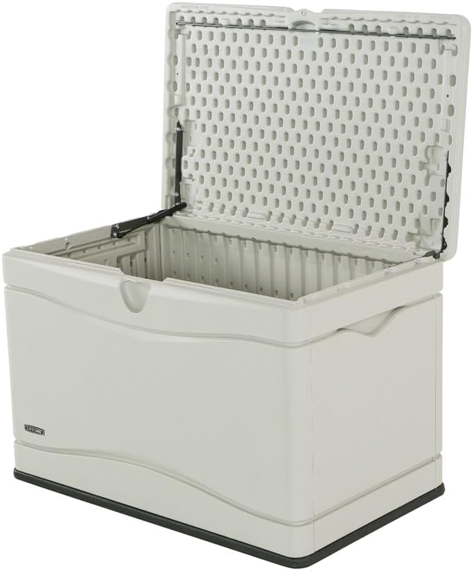 LIFETIME 60059 Black Bottom & Desert (Tan) Sides and Lid Outdoor Storage Box-80 Gal, 80 Gallon, Desert Sand-VerdiqueGarden
