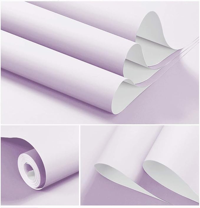 Dimoon 236''x17.7'' Purple Peel and Stick Wallpaper Contact Paper Modern Self Adhesive Wall Paper Removable Renter Friendly Textured Solid Color Shelf Cabinet Vinyl Roll (236''x17.7'',Light Purple)-VerdiqueGarden