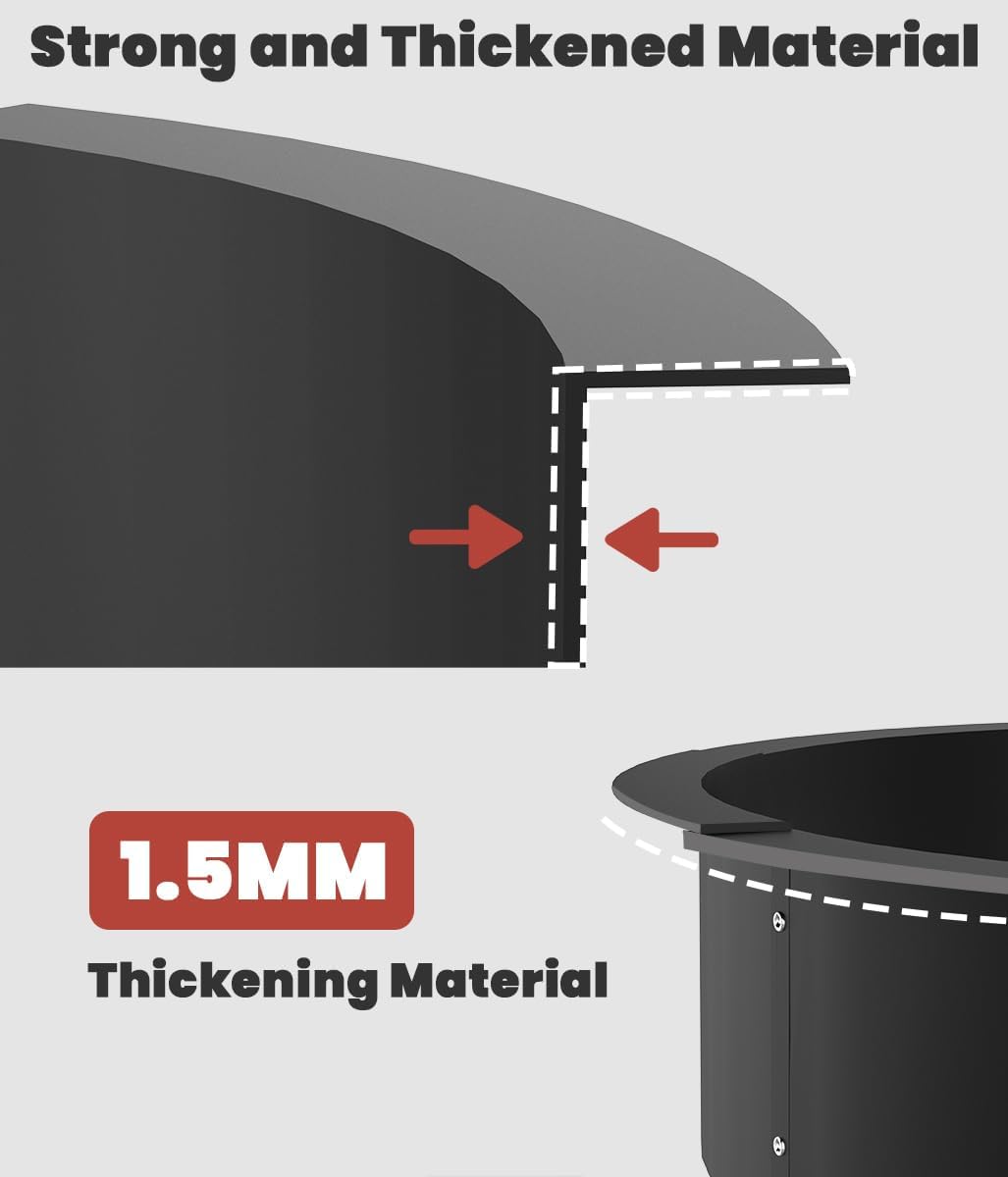 31 Inch Inner Round Fire Pit Ring Insert for Outside Wood Burning, 35 Inch Outer 31 Inch Inner DIY Outdoor Fire Pit Liner Ring for Garden, Patio, Backyard or Camping, 1.5mm Thick Metal Steel-VerdiqueGarden