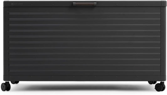 134 Gallon Outdoor Storage Box Waterproof, Metal Deck Box with wheels for Patio Furniture, Garden Tools, Outdoor Cushion, Charcoal-VerdiqueGarden