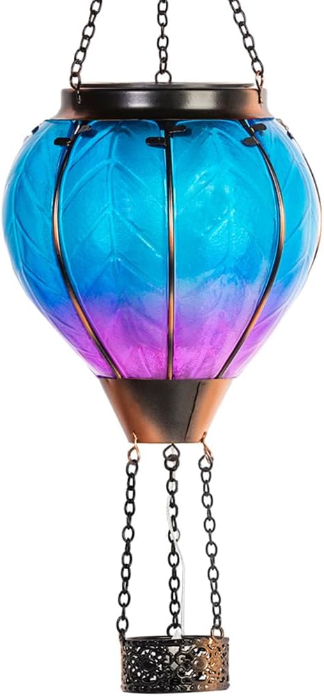 Starsoul Hot Air Balloon Solar Lantern with Candle Holder Glass Solar Hot Air Balloon Lantern with Flame Solar Hanging Hot Air Balloons Decorative for Lawn Porch Tree Yard-VerdiqueGarden