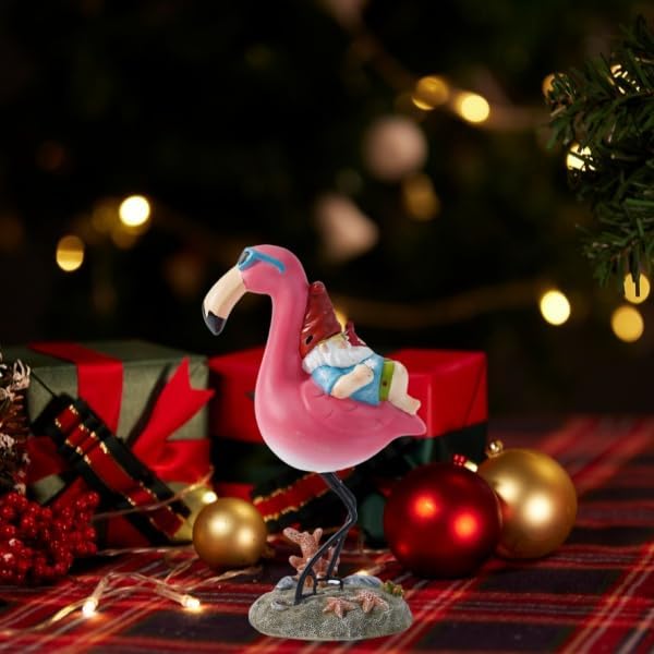 Gnome Garden Statue Funny Gnome Reclining on Flamingo Figurines, Resin Garden Gnomes Fall Decorations Outdoor for Patio Yard Lawn Porch, Ornament Gift-VerdiqueGarden