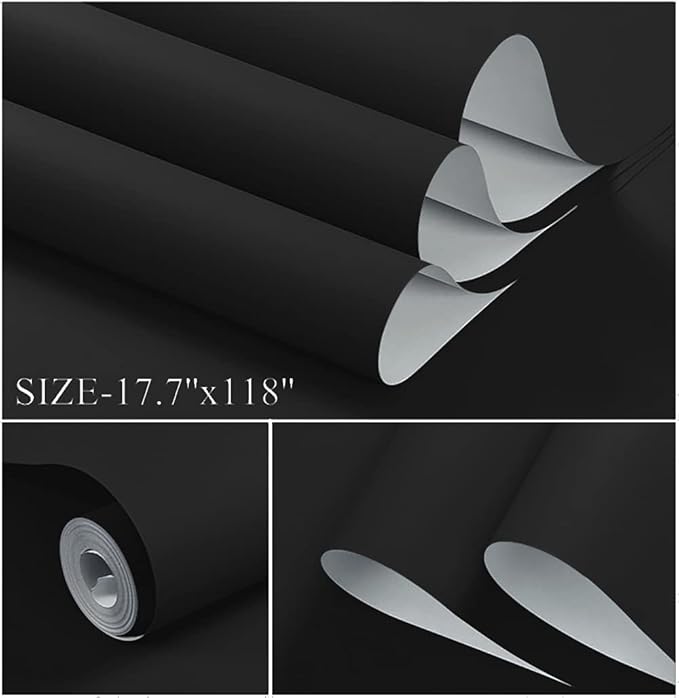 Dimoon 236''x23.6'' Black Peel and Stick Wallpaper Contact Paper Modern Self Adhesive Wall Paper Removable Renter Friendly Textured Solid Color Shelf Cabinet Vinyl Roll (236''x23.6'',Black)-VerdiqueGarden