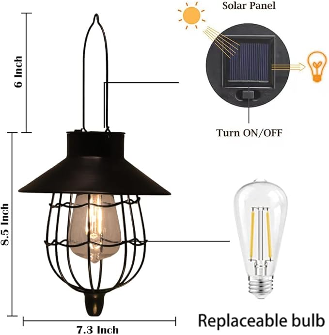 YAKii 2 Pack Solar Lantern Hanging Waterproof Outdoor Metal Solar Lamp with Warm White Light Decorate for Yard Garden Pathway Patio Porch Decor (Black)-VerdiqueGarden