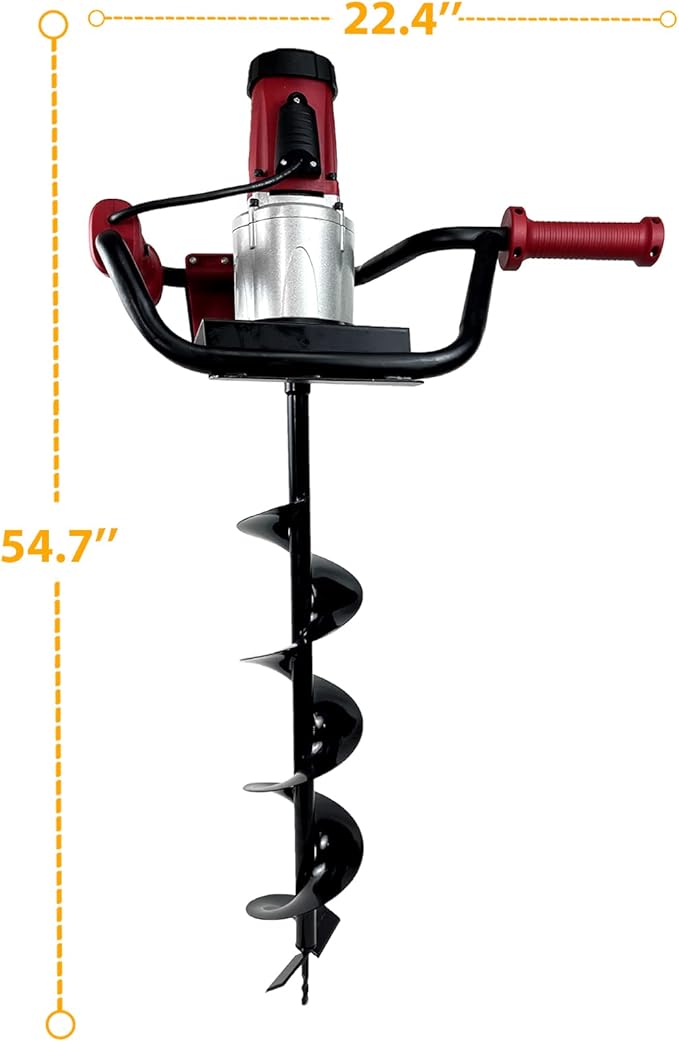 JACKCHEN 1500W Electric Post-Hole Digger with 6-Inch Auger Bit, Earth Auger Drill, Auger Bit Earth Auger, Ideal for Post Hole Digging, Drilling, Tree Planting, Red-VerdiqueGarden