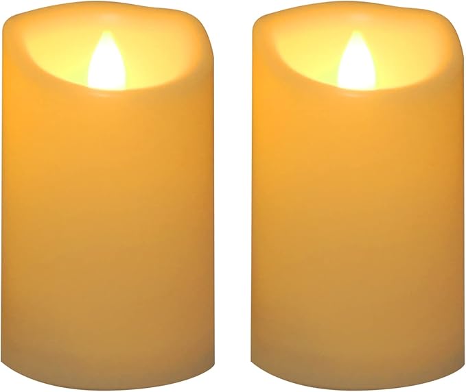 Waterproof Outdoor Battery Operated Flameless Pillar Candles with Timer White Plastic Realistic Flickering Fake Electric LED Lights for Lantern Garden Wedding Christmas Decorations 3”x5” 2 PCS-VerdiqueGarden