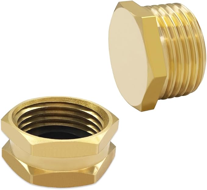 Hooshing 4PCS 3/4" GHT Garden Hose End Female Cap and Male Plugs Kits Garden Irrigation Brass Pipe Fittings Water Tubing Stopper-VerdiqueGarden