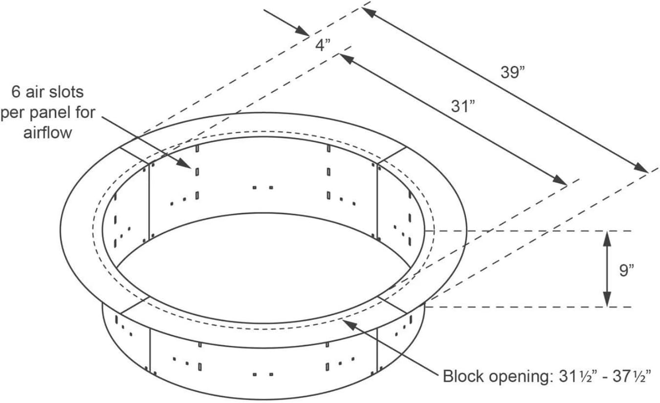 Heavy Duty Black Steel Fire Pit Ring Insert for Outdoors - 31” Round Insert, 38" Outside Flange, 9" Height-VerdiqueGarden