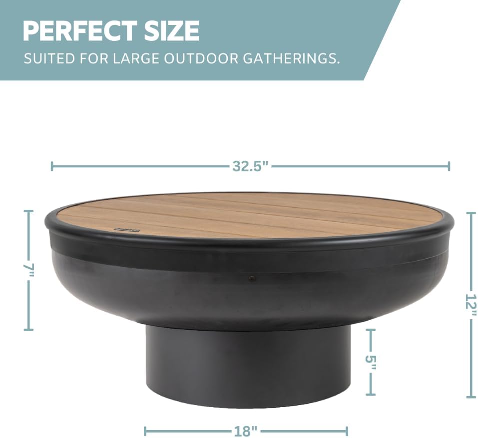 32 Inch Round Fire Pit Table with Fire Pit Grill, Extra Thick, Heavy Duty Fire Bowl, Deep Outdoor Firepit, Wood Burning Firepits for Outside Patio, Backyard Fire Pits, Large BBQ Pit-VerdiqueGarden