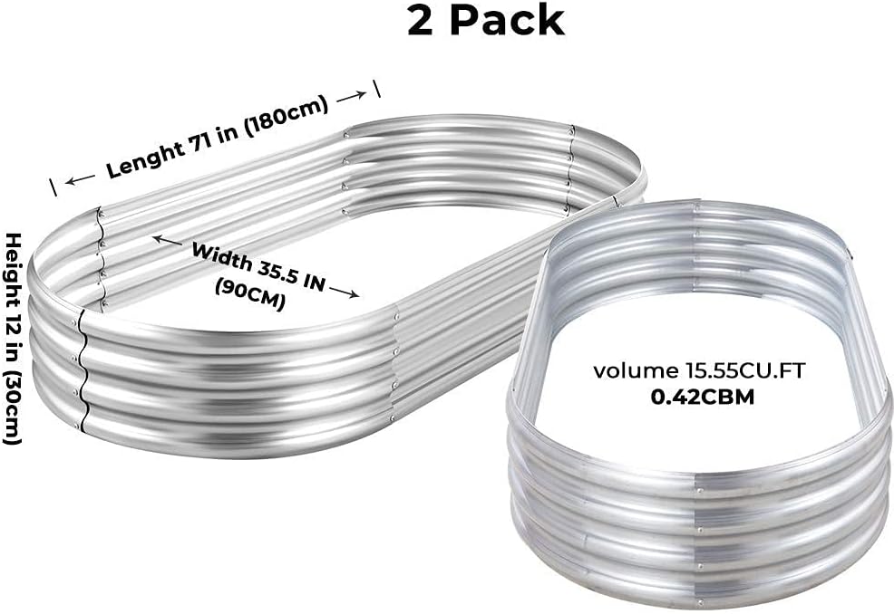 Land Guard 6ft Metal Raised Garden Bed，2 Pcs Galvanized Planter Raised Beds for Vegetables…………-VerdiqueGarden