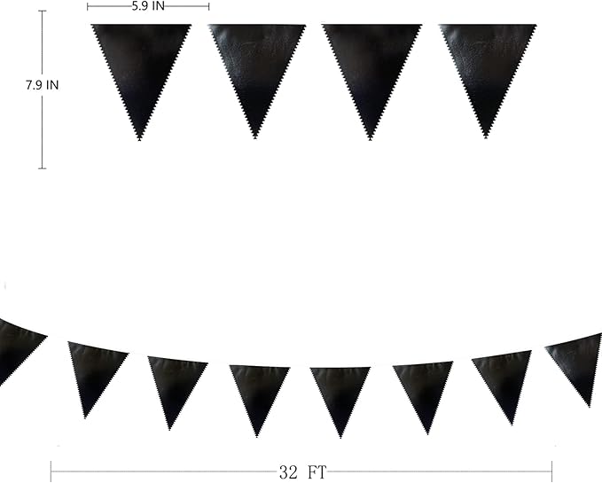 Black Party Decorations Triangle Pennant Banner Flag Black Metallic Fabric Bunting Garland for Graduation Birthday Wedding Engagement Bachelorette Holiday Halloween Celebration Hen Party Supplies-VerdiqueGarden