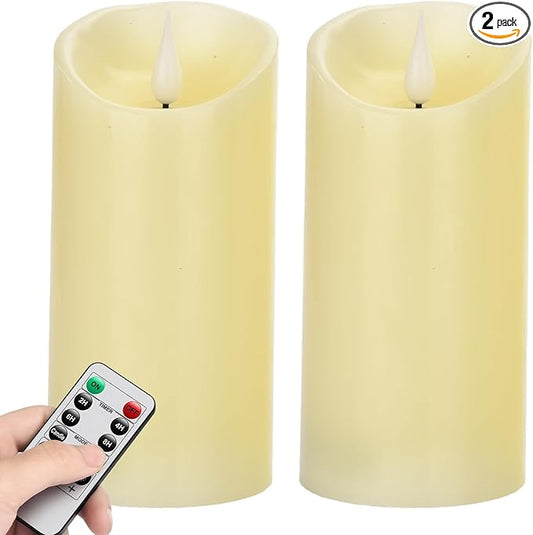 Flameless Flickering Battery Operated Candles 2pack Real Wax Pillar LED Candles with 10-Key Remote Control and 24 Hours Timer for Wedding, Party, Birthday,Home Decoration (Ivory)-VerdiqueGarden