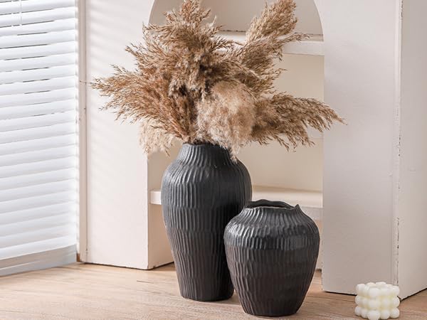 Elegant Black Ceramic Vase - Modern Minimalist Home Decor Vase, Centerpiece for Living Room, Dining Table, Office - 11.6 Inches Tall, Handcrafted Pottery for Farmhouse, Boho, Contemporary Style-VerdiqueGarden