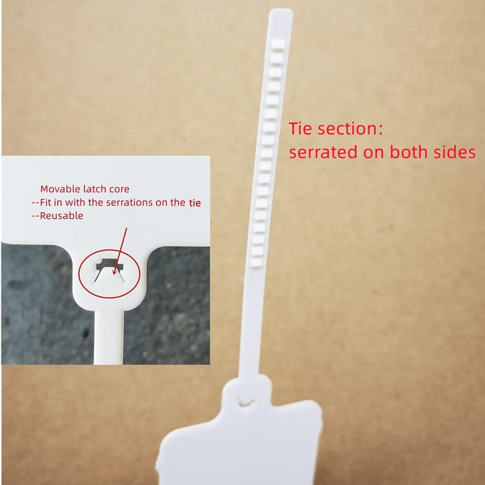100pcs Reusable Blank Plastic Tags Ties Key Tags 1.45"*2.48" Serrated Tension Sealing Strap with Large Label Plastic Tie Mark Label Waterproof Hang Sign Write on Tag (White, 100pcs)-VerdiqueGarden
