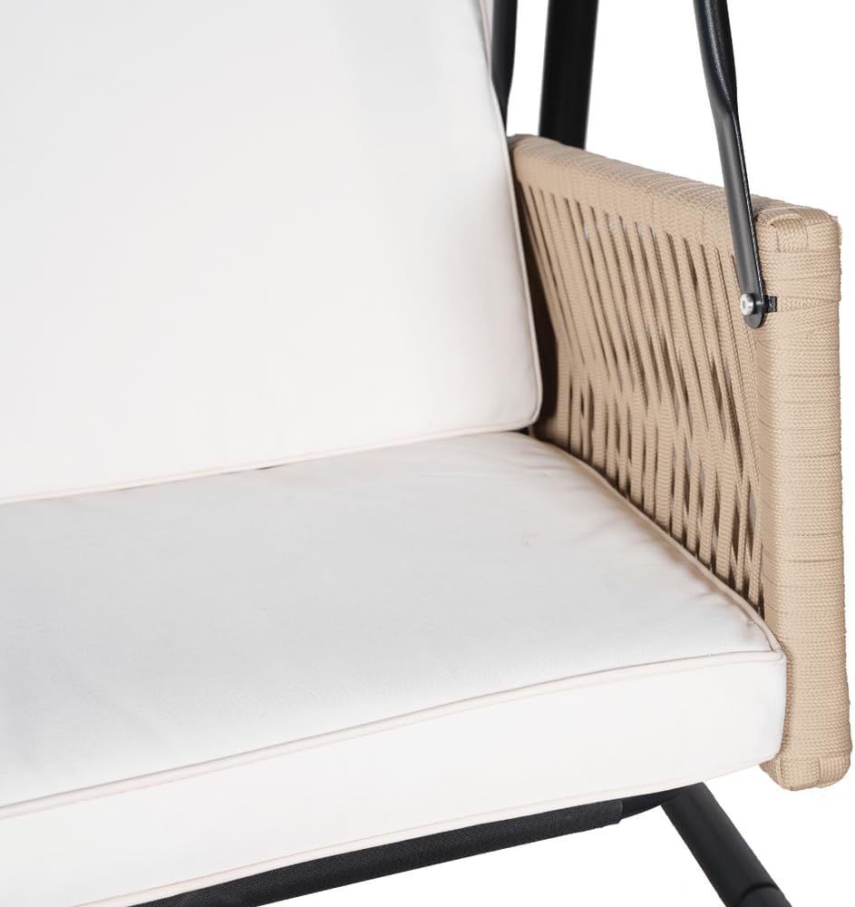 East Green Parker Patio Swing with Canopy - Covered 3 Person Free Standing Porch Swing with Cushions for Backyards, Gardens, and Lawns-VerdiqueGarden