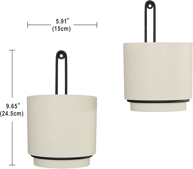 Wall Mounted Hanging Planter Vase & Geometric Wall Decor Polypropylene Container - Dia.5.91" - Sylinder Shape, White, Set of 2-VerdiqueGarden