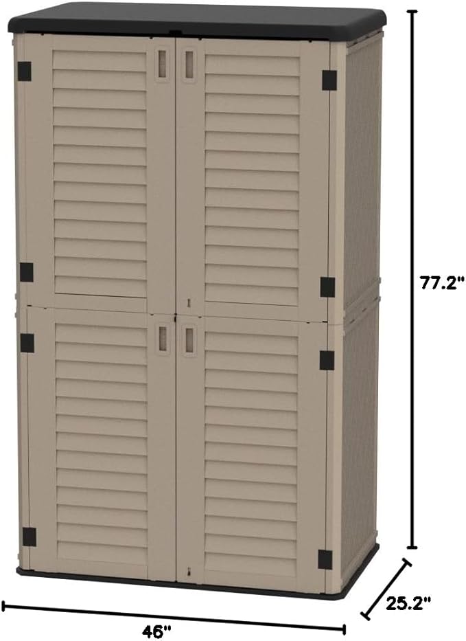 HOMSPARK Storage Shed Weather Resistance, Multi-Purpose Outdoor Storage Cabinet for Backyards and Patios, Horizontal Storage Shed for Lawnmower, Patio Accessories (Coffee, Tall - 53 cu.ft)-VerdiqueGarden