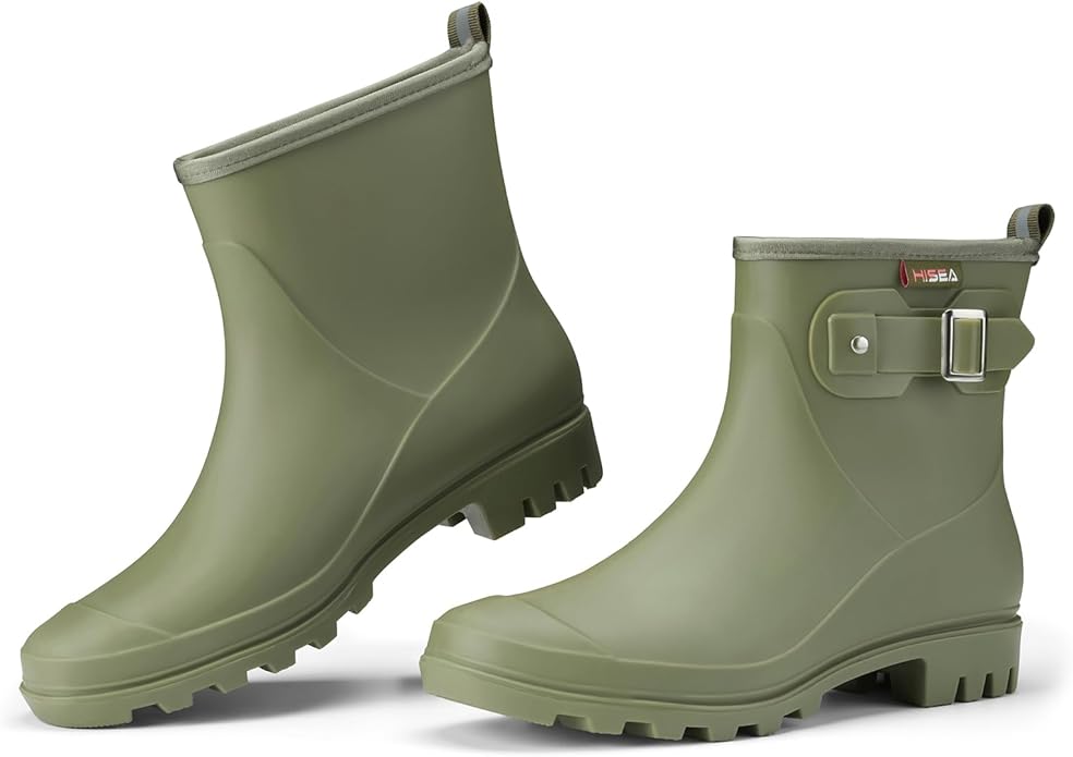HISEA Women's Ankle Rain Boots Waterproof, Fashion Short Garden Shoes Anti-slip for Women with Comfortable Insole-VerdiqueGarden