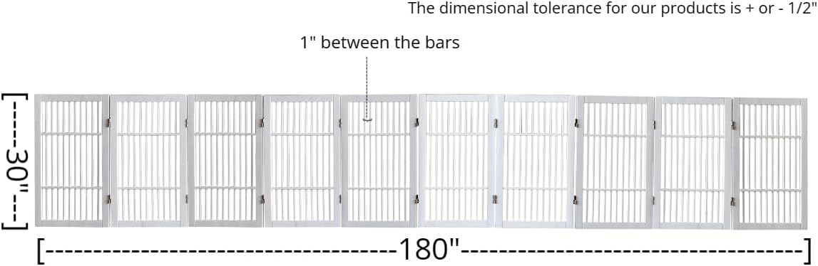 Pet Dog Gate Strong and Durable Freestanding Folding Acacia Hardwood Portable Wooden Fence Indoors or Outdoors by Urnporium (White Pet Gate, 10 Panel 30" Tall)-VerdiqueGarden