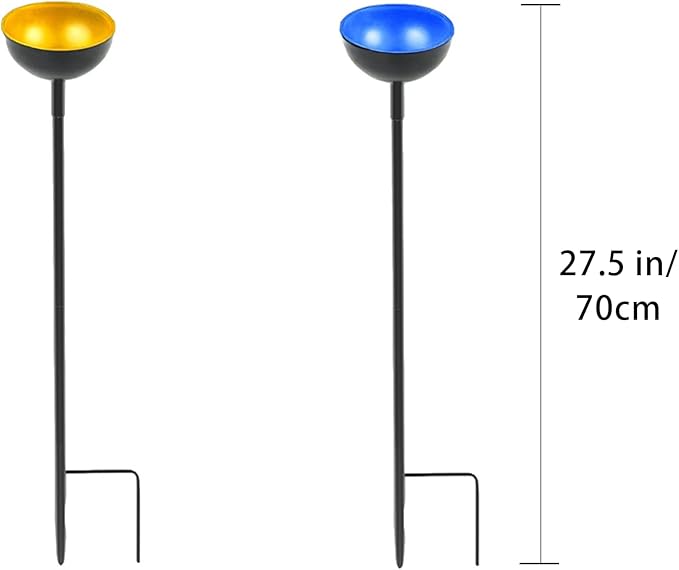 HLMOptimo 2 Packs/4 Packs Bee Watering Stations, Bee Cups for Garden, Bee Butterfly Water Station Bee Waterer, Metal Garden Stakes for Outdoor Garden Courtyard Decor (Yellow and Blue)-VerdiqueGarden