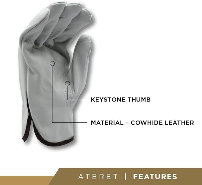 ATERET 24 Pairs 2X-Large Heavy Duty Durable Cowhide Leather Work Gloves I Driver Gloves for Truck Driving, Warehouse, Gardening, Farming-VerdiqueGarden