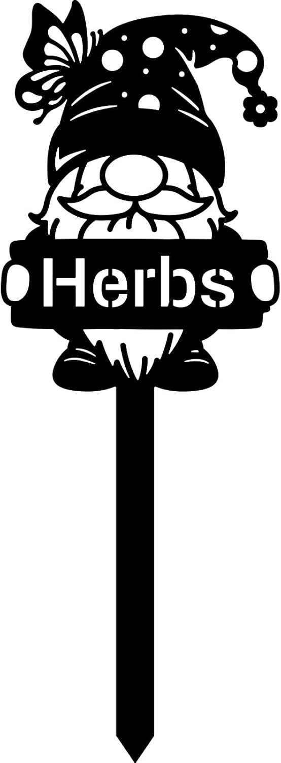 CUTHOLLOW Metal Plant Marker Stake Herbs and Gnome for Outdoor Indoor, Waterproof 11.8 inch Cute Garden Plant Labels Sign Tag for Herb, Farmhouse Greenhouse Decor - Funny Gardening Gifts-VerdiqueGarden