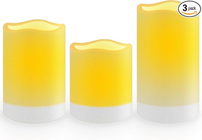 salipt Solar Powered Candles - 3.25" x 4"5" 6" Waterproof LED Flameless Pillar Candle Set,Dusk to Dawn, Rechargeable Solar Battery Included,Waterproof for Patio Decor,Set of 3-VerdiqueGarden
