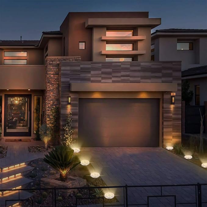 Solar Garden Lights Outdoor, 8 Packs Bright Solar Powered Ground Light with Updated 12 LEDs, Waterproof Disk Warm Flat Lights for Garden Patio Yard Deck Lawn Walkway Landscape Decor-VerdiqueGarden