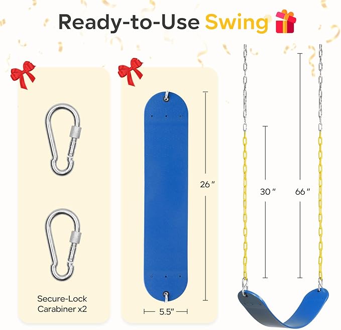 DECORLIFE 2-Pack Swing Seats for Swing Set, Support 330lb, Swings Replacement Kits with Coated Chains for Kids Adults, Swing Set Accessories with Snap Hooks for Outdoor Backyard Playground, Blue-VerdiqueGarden