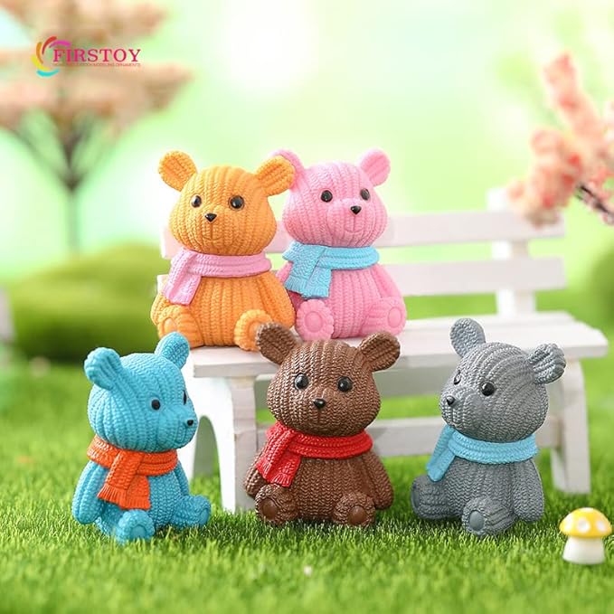 8Pcs Mini Resin Teddy Bear Figurines Cute Scarf Bears Desktop Ornaments Car Interior Decoration Garden FigurinesTiny Bear Statues Animals Sculpture Micro Landscape-VerdiqueGarden