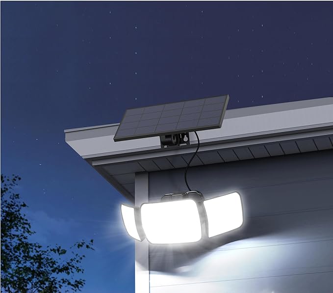 intelamp Solar Flood Lights Outdoor Waterproof, 6000mAh 1200LM Solar Powered Dual Motion Sensor LED Lighting Dusk to Dawn Security Floodlight Exterior with Remote 9.8ft Cable for Outside Garden House-VerdiqueGarden