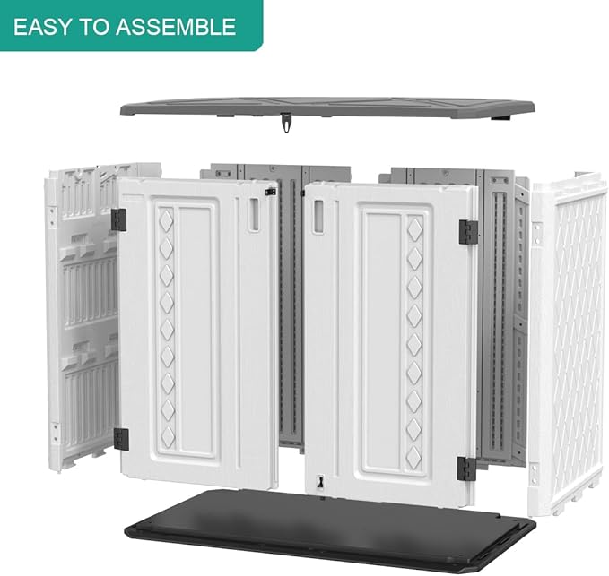 KINYING Outdoor Storage Shed-Horizontal Storage Cabinet Waterproof for Garden, Patios, Backyards, 35 Cu.ft Resin Tool Shed for Garbage Cans, Small Tools, Lawn Mower,Off-White Color-VerdiqueGarden