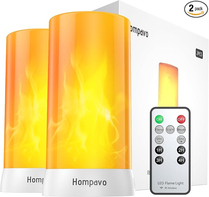 Hompavo 【Upgraded】 LED Flame Lights with Remote & Timer, 4-Mode Rechargeable Battery Operated Flameless Candles, Waterproof Pillar Flickering Lanterns for Bathroom Patio Wedding Halloween Home Decor-VerdiqueGarden