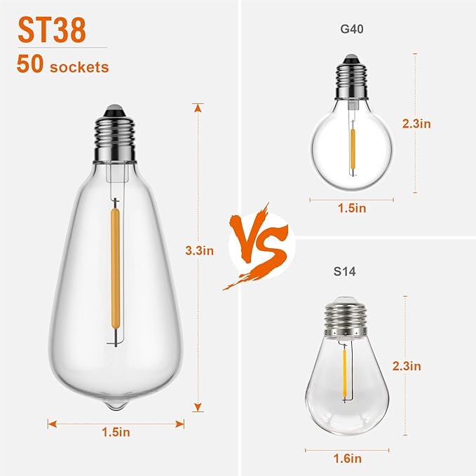 100FT Remote Outdoor String Lights for Outside, 50+2 LED Waterproof Shatterproof Edison Dimmable Timer Bulbs, 2500K Warm White Patio Lights for Garden Backyard Yard Hanging Lighting-VerdiqueGarden