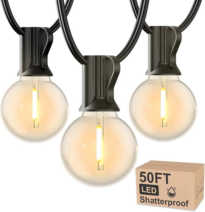 RTTY Outdoor String Lights 50 FT Globe LED Patio Lights with G40 Plastic Bulbs,Waterproof Shatterproof Dimmable Connectable Hanging for Backyard Porch Balcony Party Cafe Deck Decor-VerdiqueGarden