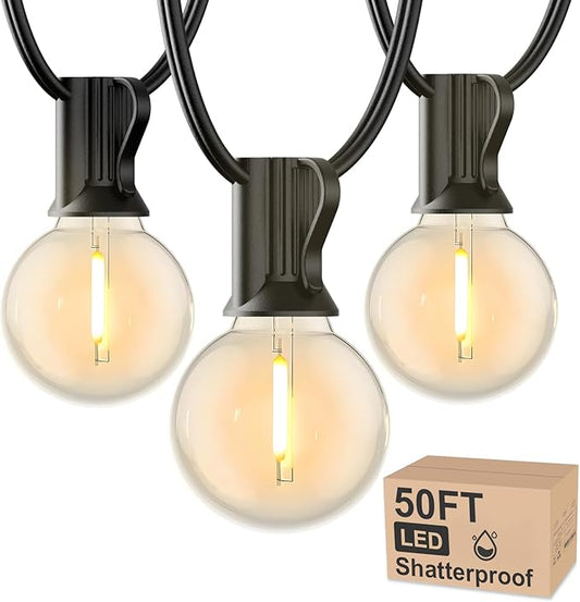 RTTY Outdoor String Lights 50 FT Globe LED Patio Lights with G40 Plastic Bulbs,Waterproof Shatterproof Dimmable Connectable Hanging for Backyard Porch Balcony Party Cafe Deck Decor-VerdiqueGarden