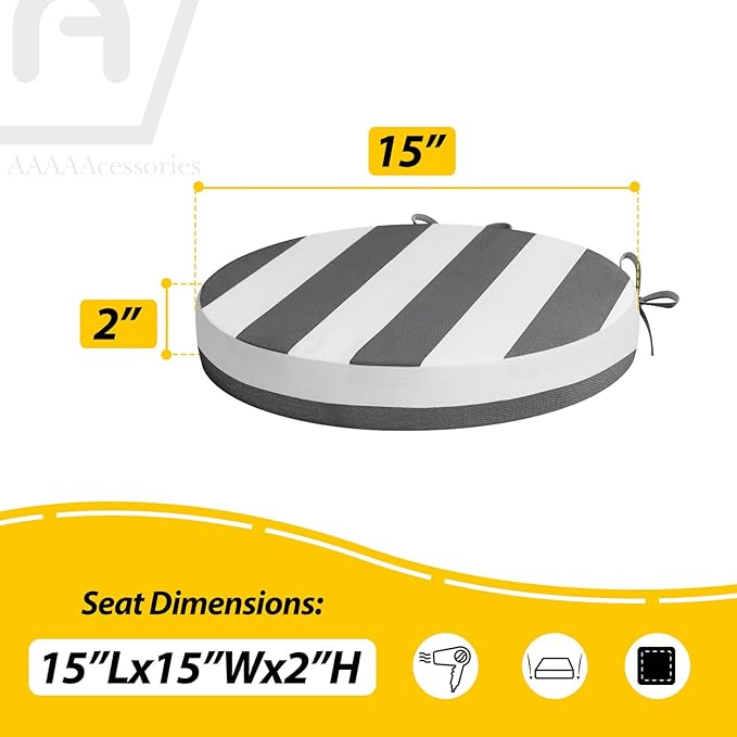 AAAAAcessories Outdoor Seat Cushions for Chairs, Waterproof, Fade-Resistant Patio Furniture Replacement Cushions, 15" x 15" x 2", Set of 2, Gray Cabana Stripe-VerdiqueGarden