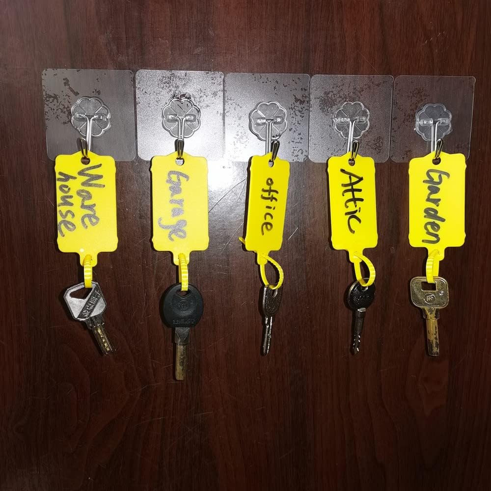 100pcs Reusable Blank Plastic Tags Ties Key Tags 1.45"*2.48" Serrated Tension Sealing Strap with Large Label Plastic Tie Mark Label Waterproof Hang Sign Write on Tag (Yellow, 100pcs)-VerdiqueGarden