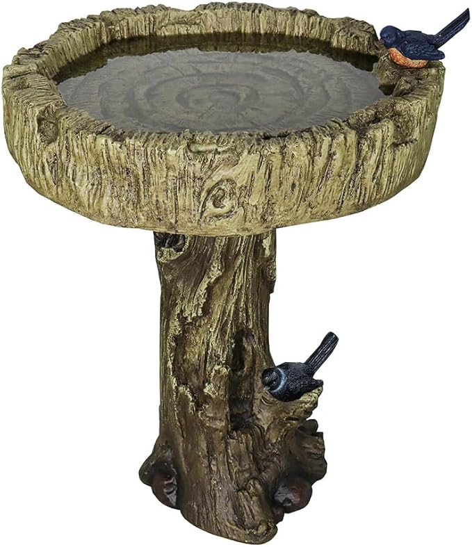 SKYFIRE 24.4” H Fibre Reinforced Concrete Outdoor Garden Bird Bath with Birds, Woodland Tree Trunk Decoration Yard Statue，Pedestal Birdbaths for Outdoors, Garden, Patio, Lawn, Backyard-VerdiqueGarden