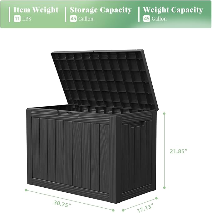 DRATO 45 Gallon Deck Box, Outdoor Storage Box for Patio Furniture, Patio Cushions, Gardening Tools, Pool Supplies 480lbs Weight Capacity,Waterproof Resin Storage Boxes-VerdiqueGarden