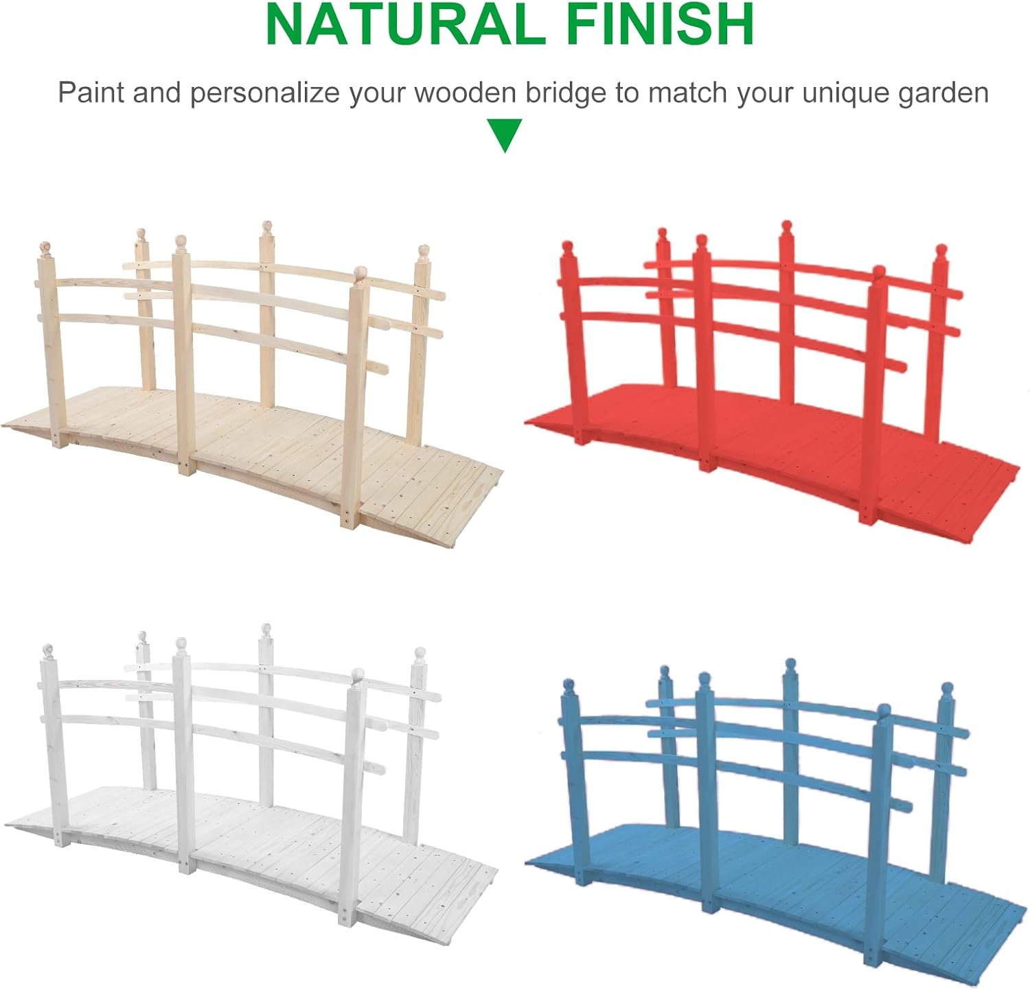 VINGLI 7.5 ft Garden Bridge, Arch Walkway Wooden Bridge with Safety Rails Natural Finished, Decorative Landscaping Footbridge for Koi Pond, Dry Creek Bed, Garden Pathway or Japanese Zen Decor-VerdiqueGarden