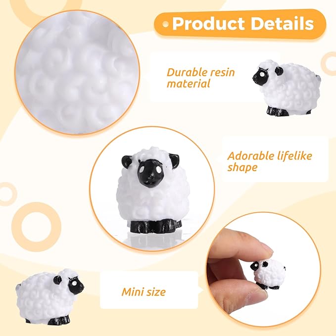 100Pcs Mini White Sheep Figurines, Miniature Resin Sheep Figurines, Mini Cute Resin White Sheep Ornaments, Little Outdoor Moss Landscape Figurines, Tiny Fairy Garden Animal Cake Toppers-VerdiqueGarden