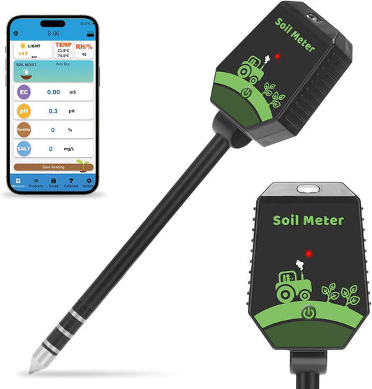 Smart Soil pH Tester Digital Soil Moisture Tester 8 in 1- pH, EC, Moisture, Fertility, Salinity, Sunlight, Humidity, Temperature Monitor Soil Test Kit for Garden, Lawn, Hydroponics-VerdiqueGarden